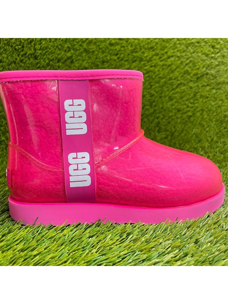 Ugg Classic Clear Mini Ii Girls Size 3y Pink Casual Waterproof Ankle Rain Boots